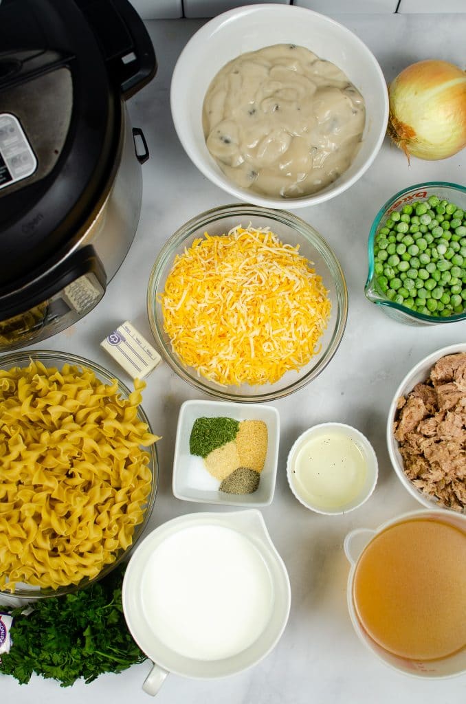 ingredients for Instant Pot Tuna Noodle Casserole
