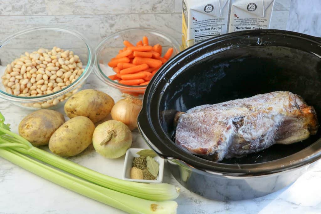 Ingredients for slow cooker ham bone soup