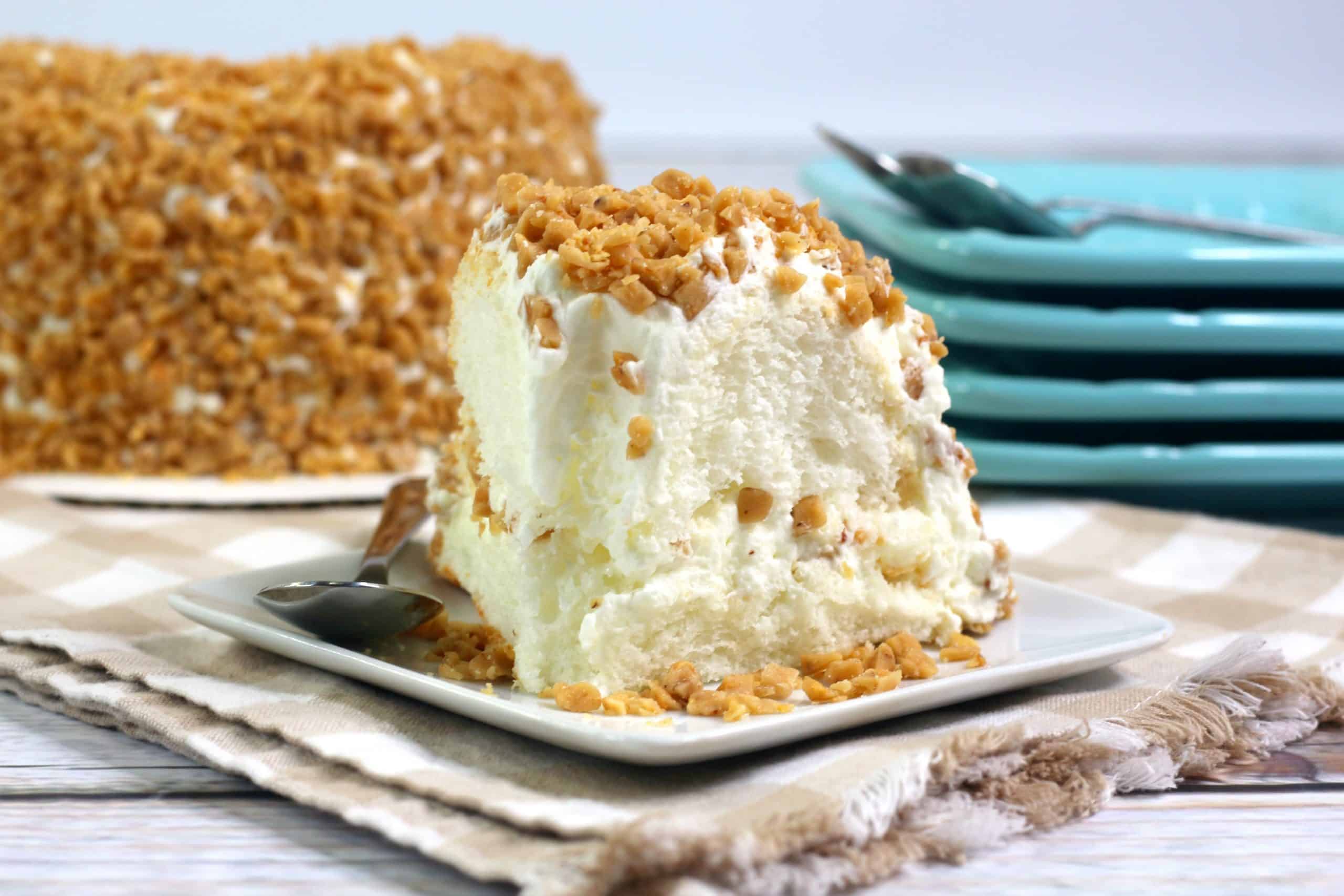 angel food cake covered in toffee