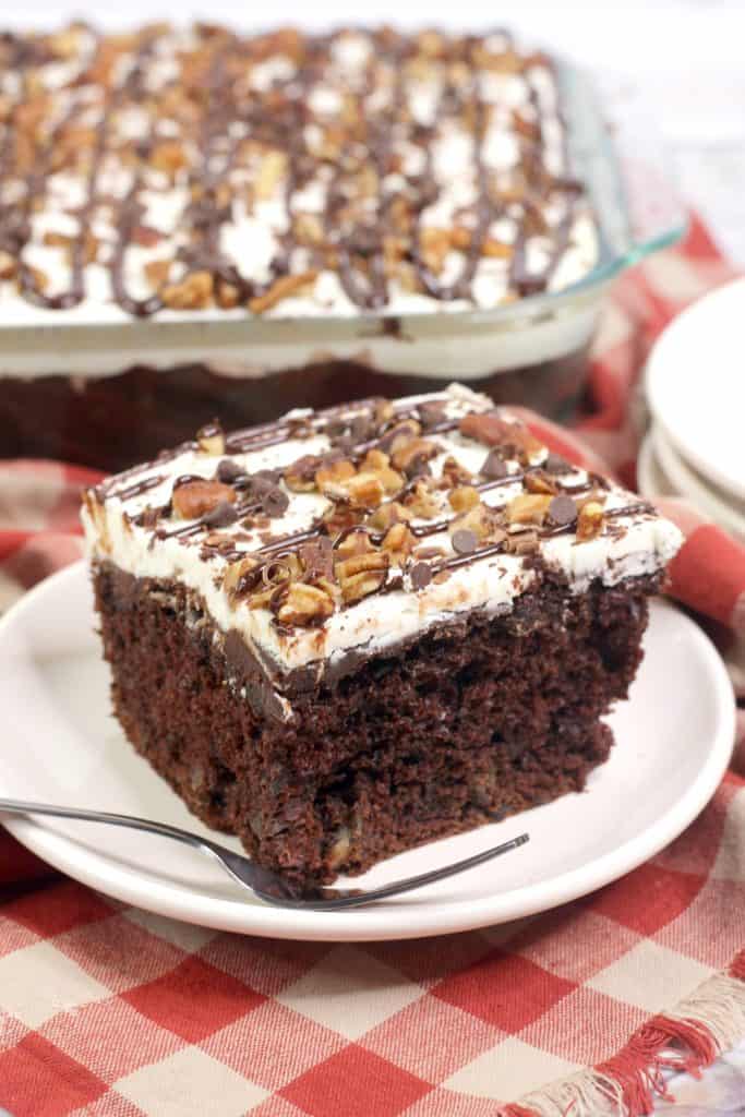 Chocolate Fudge Cake with Vanilla frosting and pecans