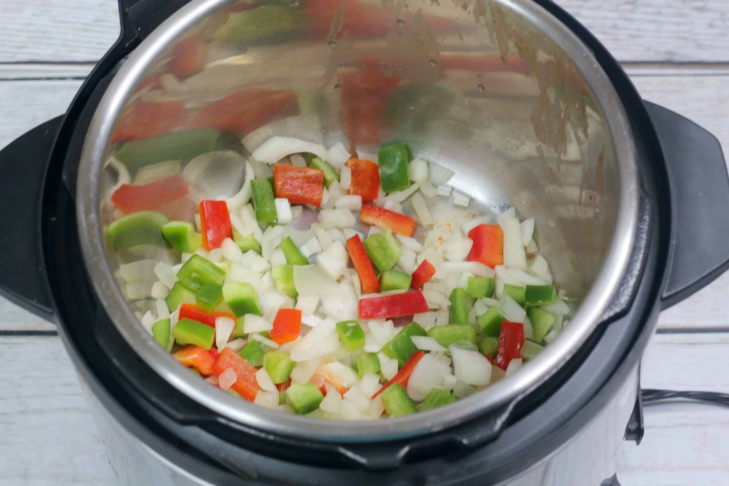 Peppers and Onions in side of Instant Pot 