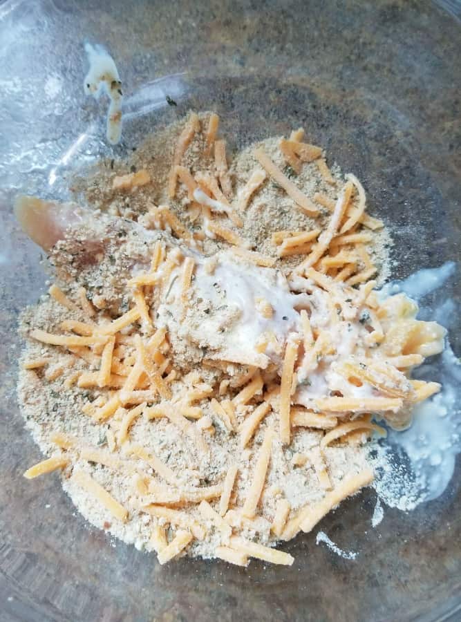Chicken tender in breadcrumbs and cheese