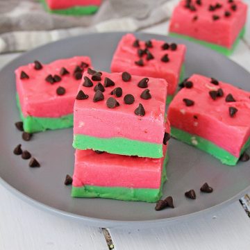 Watermelon fudge with chocolate chips