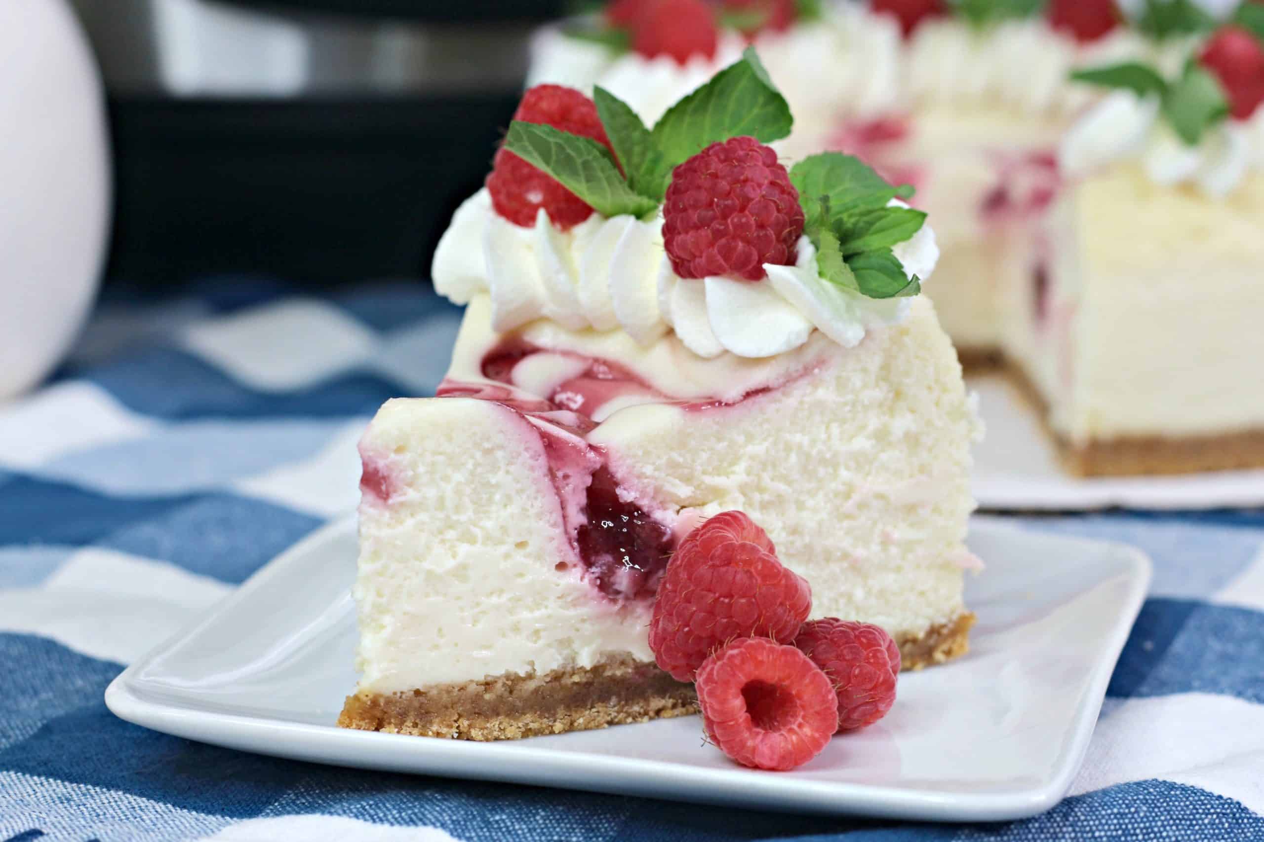 Slice of cheesecake on plate