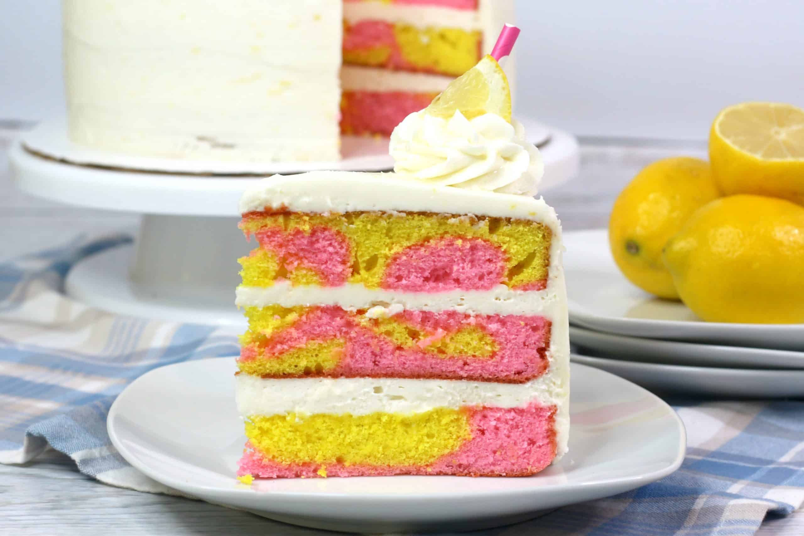 Slice of pink lemonade cake