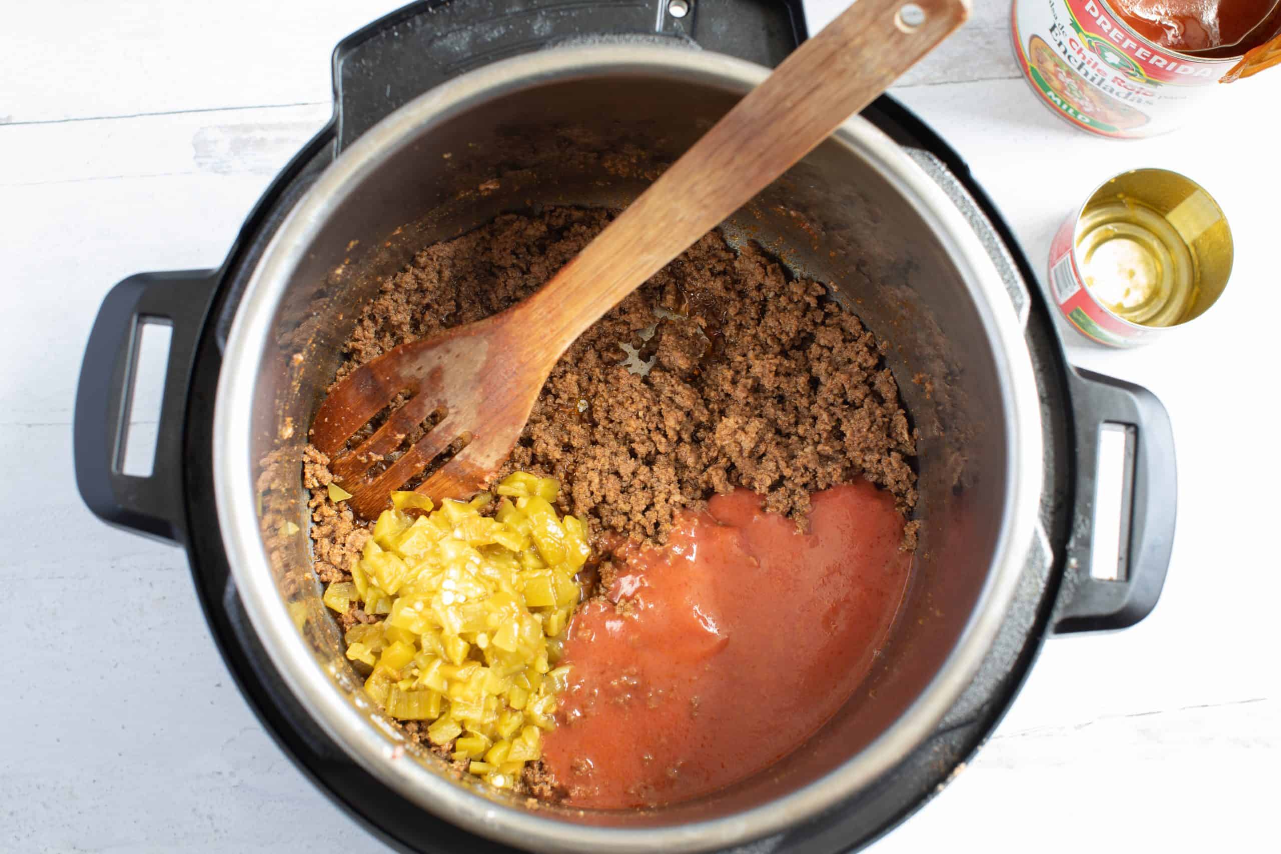 taco meat and sauce in pot.