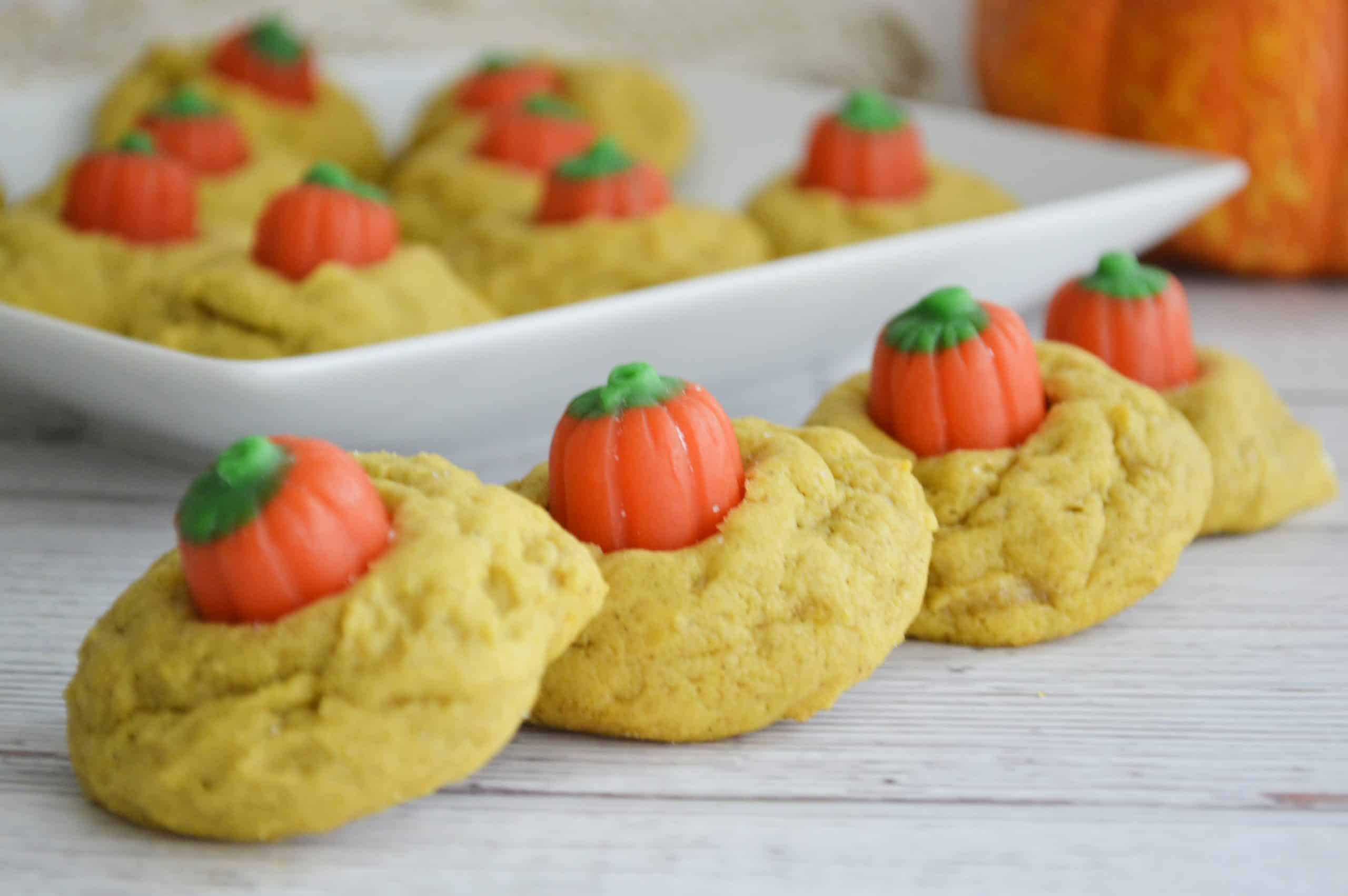 Pumpkin Cookies in a row