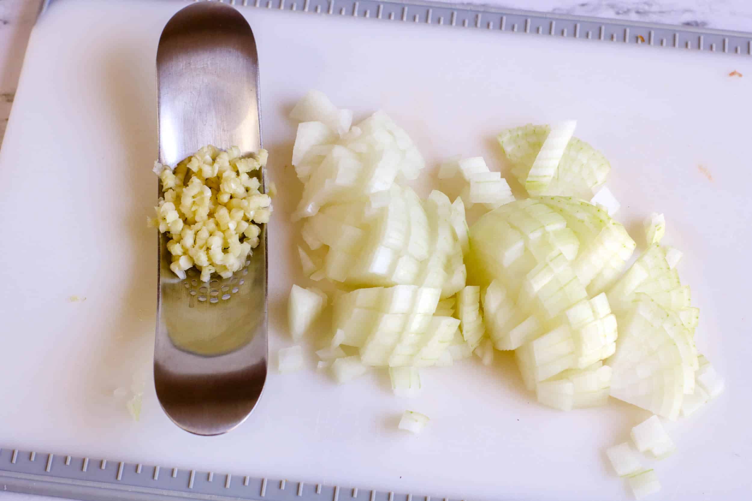 diced onion and minced garlic