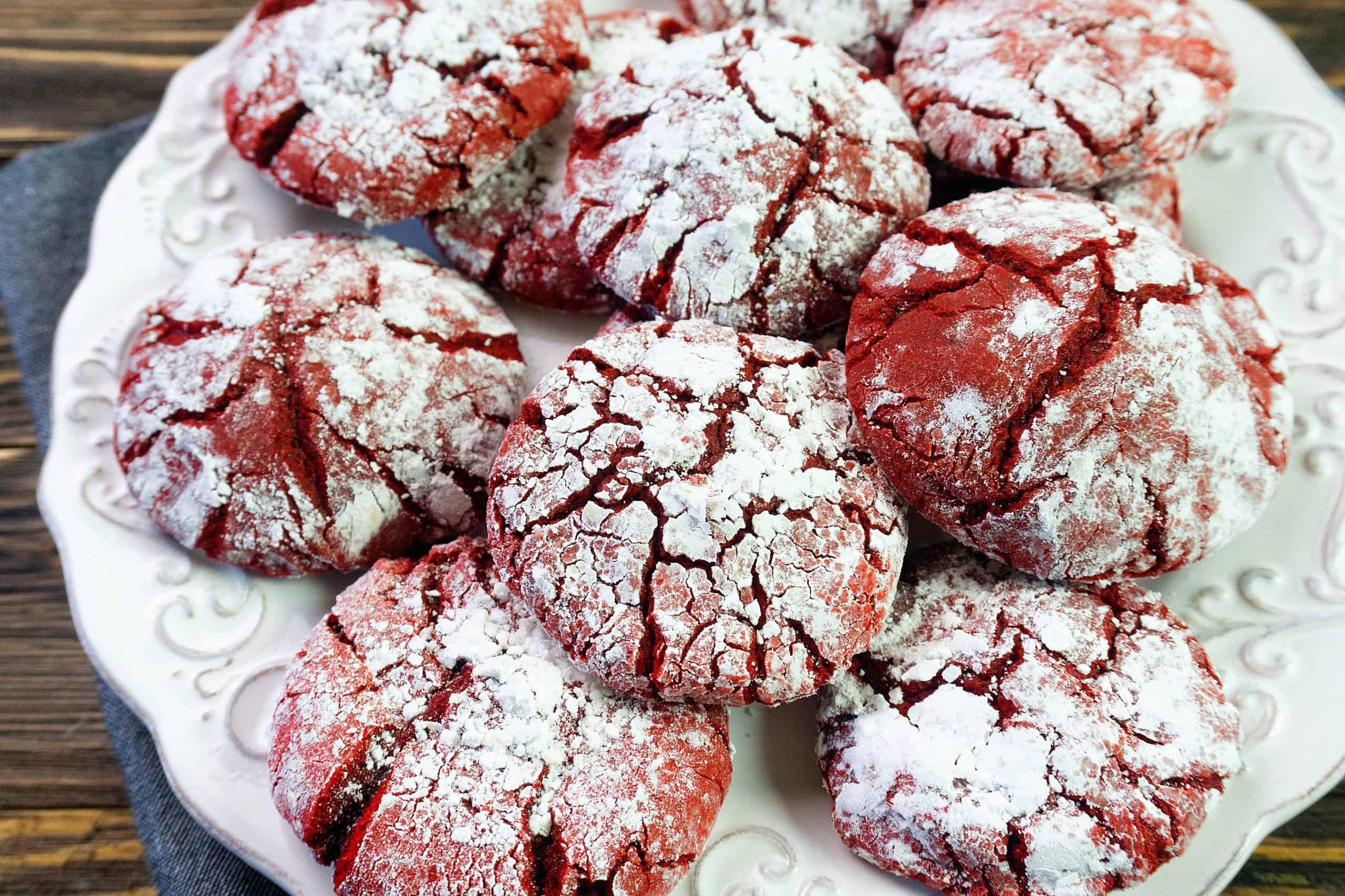 close up of Red Velvet Crinkle Cookies