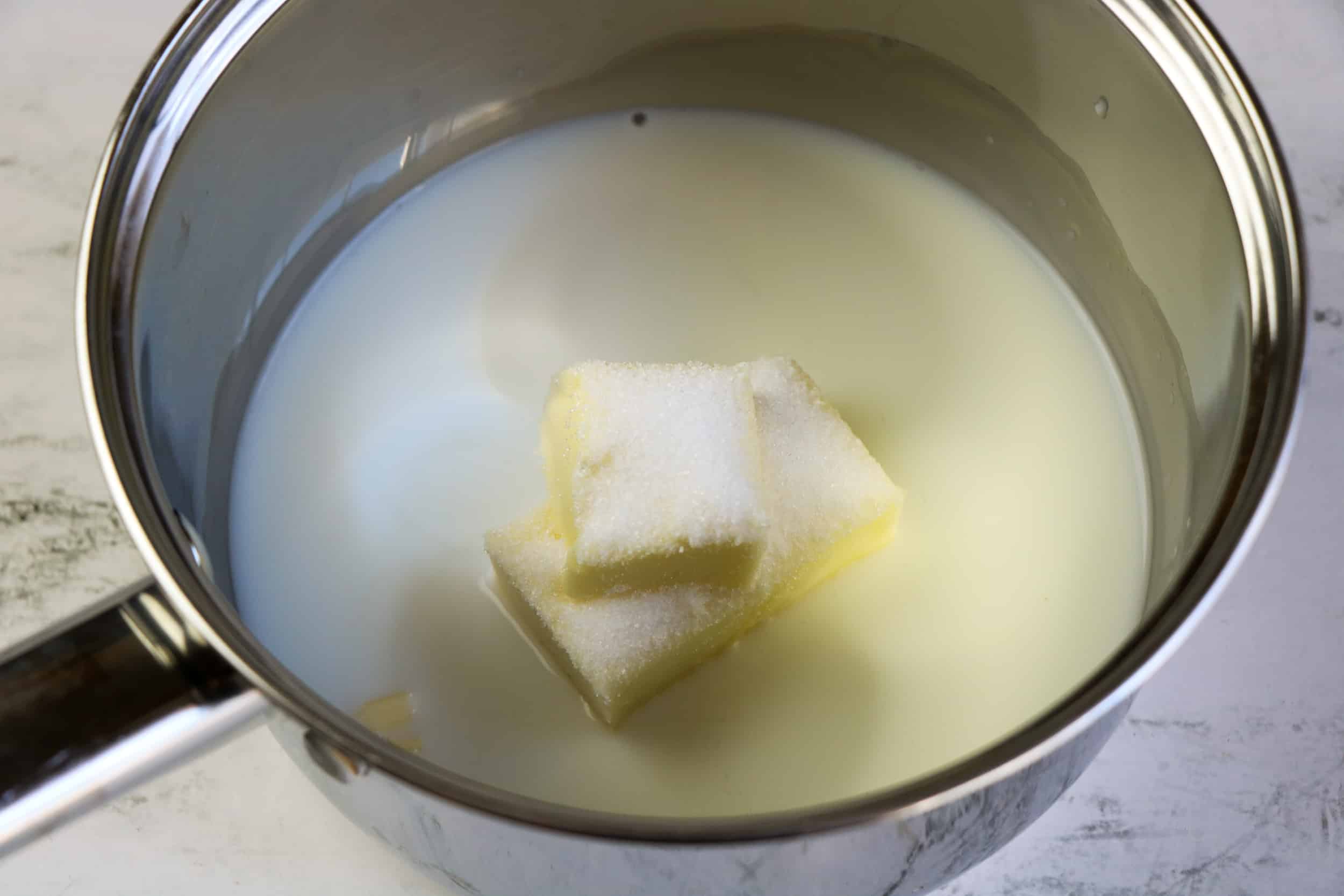 butter, milk and sugar in sauce pan