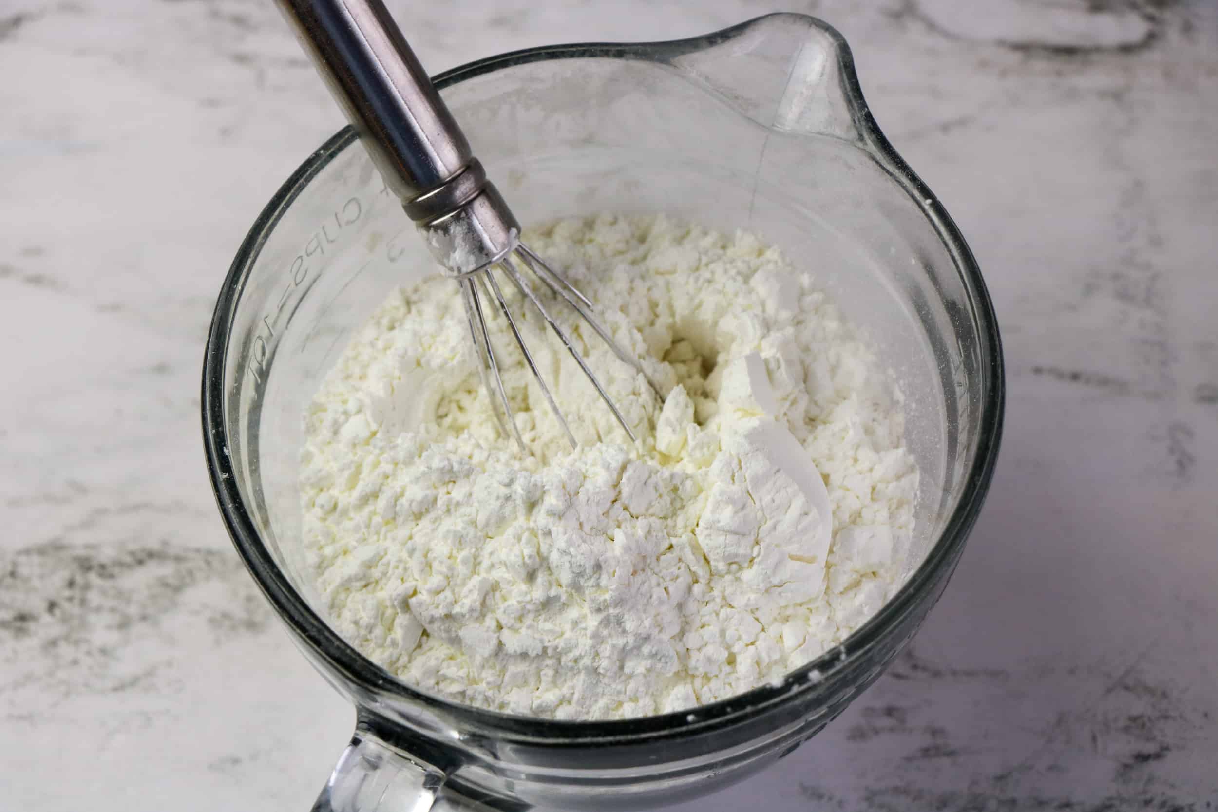 flour and sugar in mixing bowl