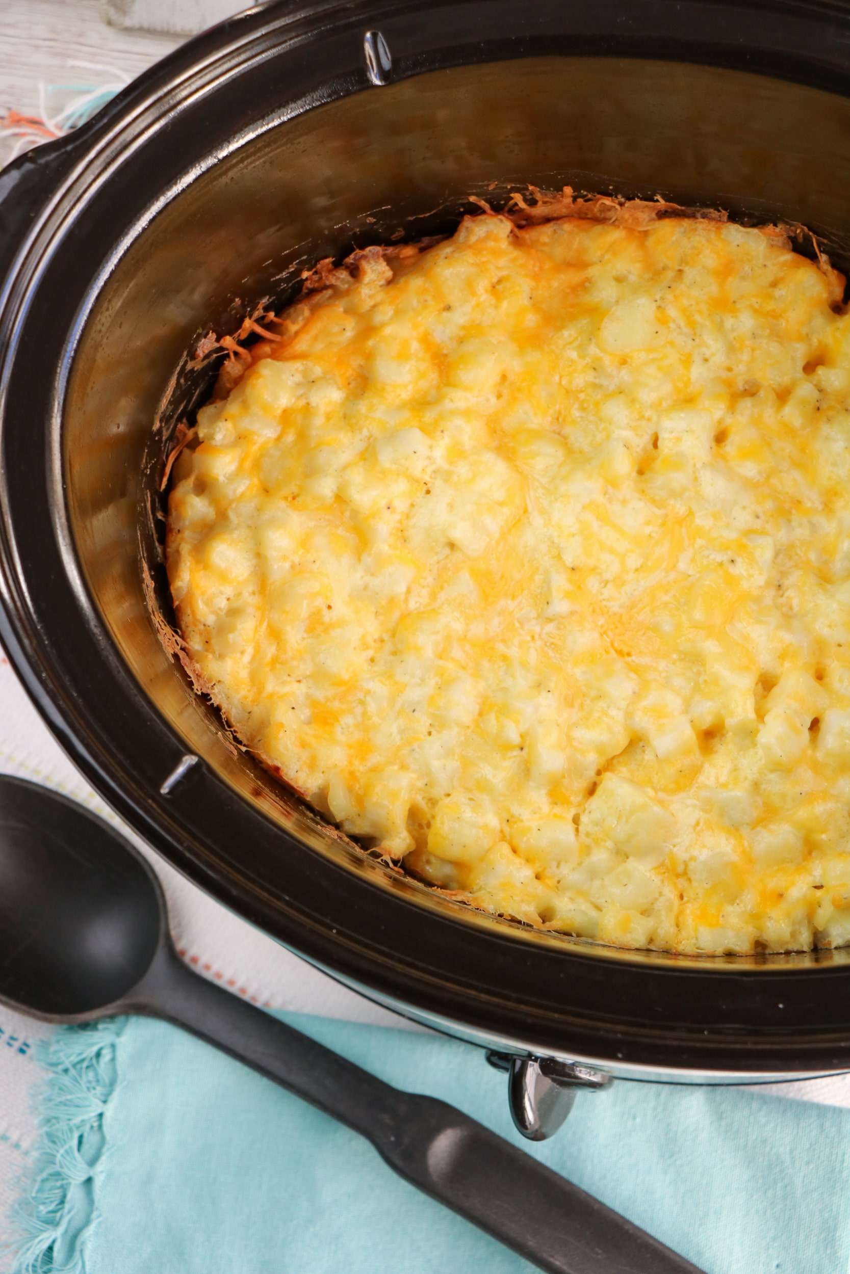 Slow Cooker hashbrown casserole side view