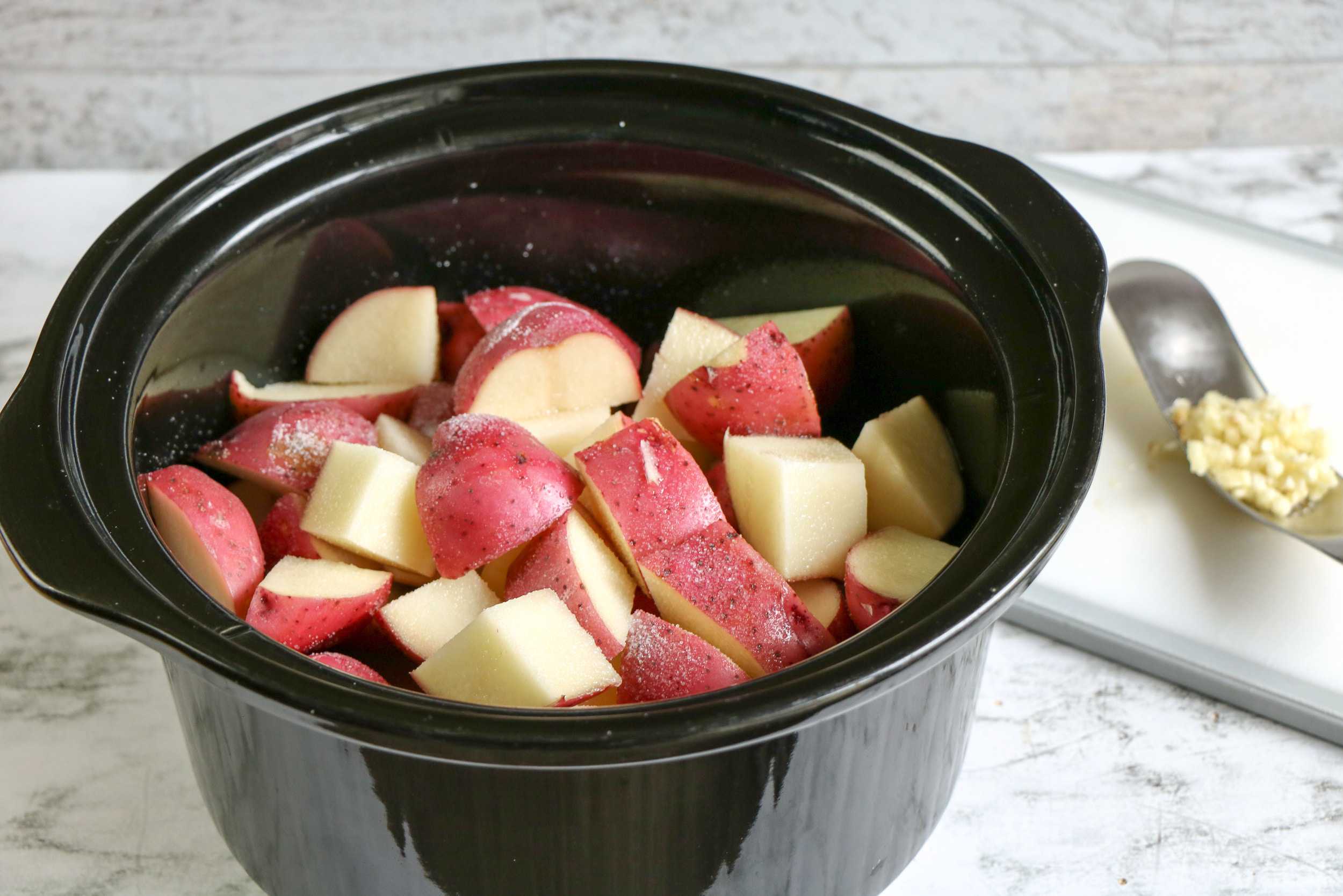 diced potatoes in slow cooker