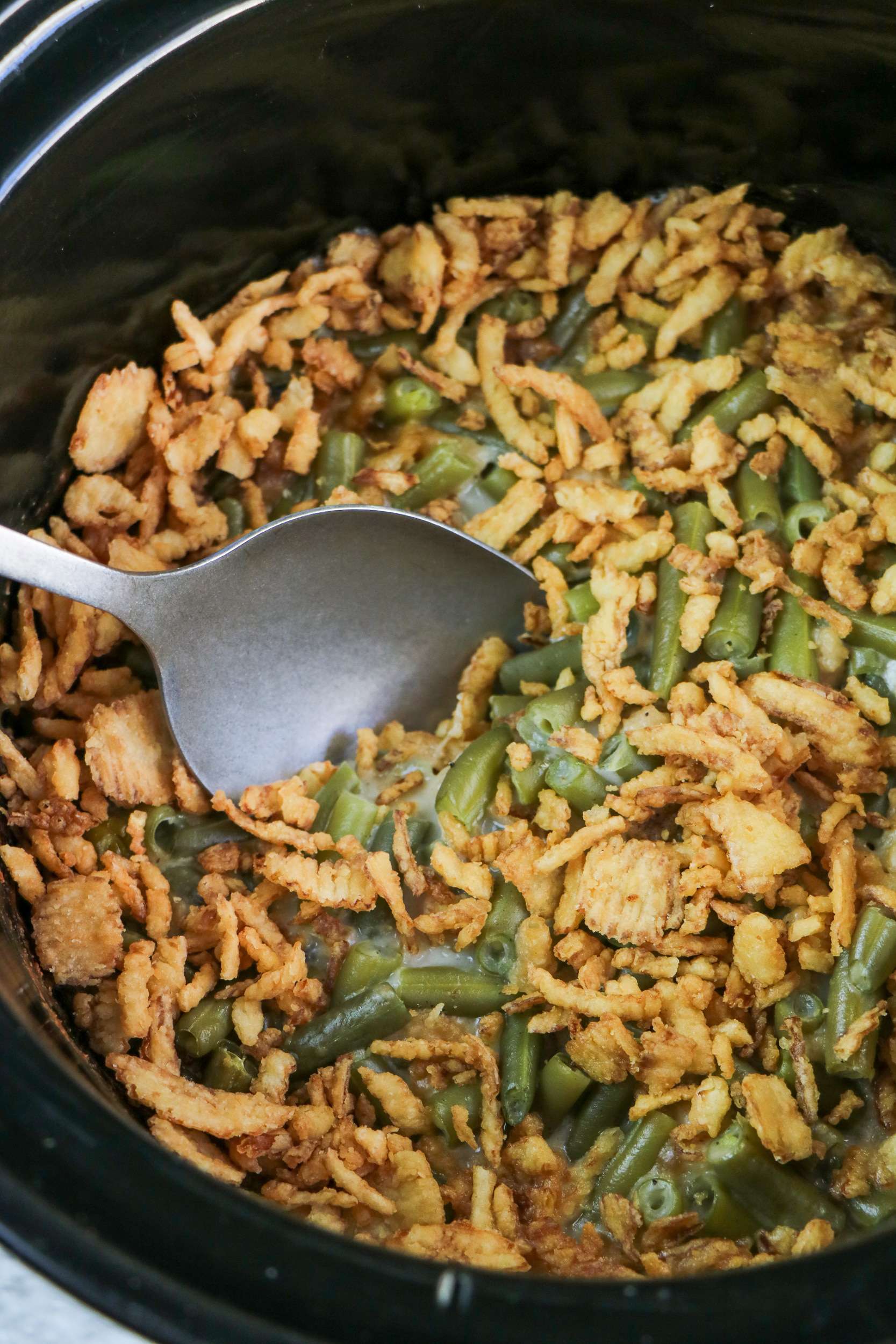 Finished Slow Cooker Green Beans Casserole