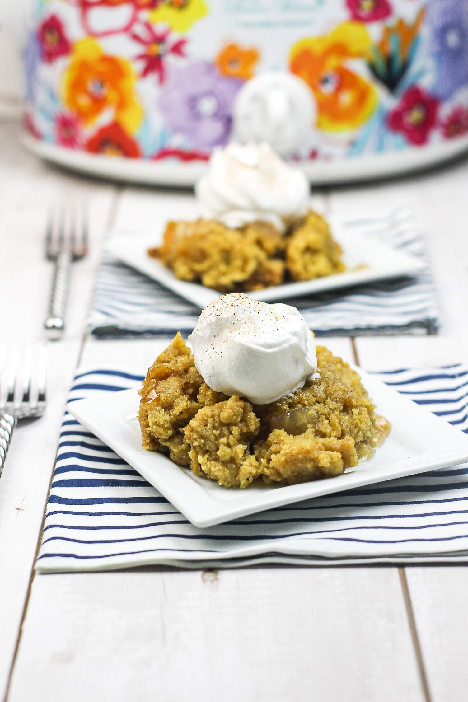 Two Slow Cooker Apple Dump Cake on plates