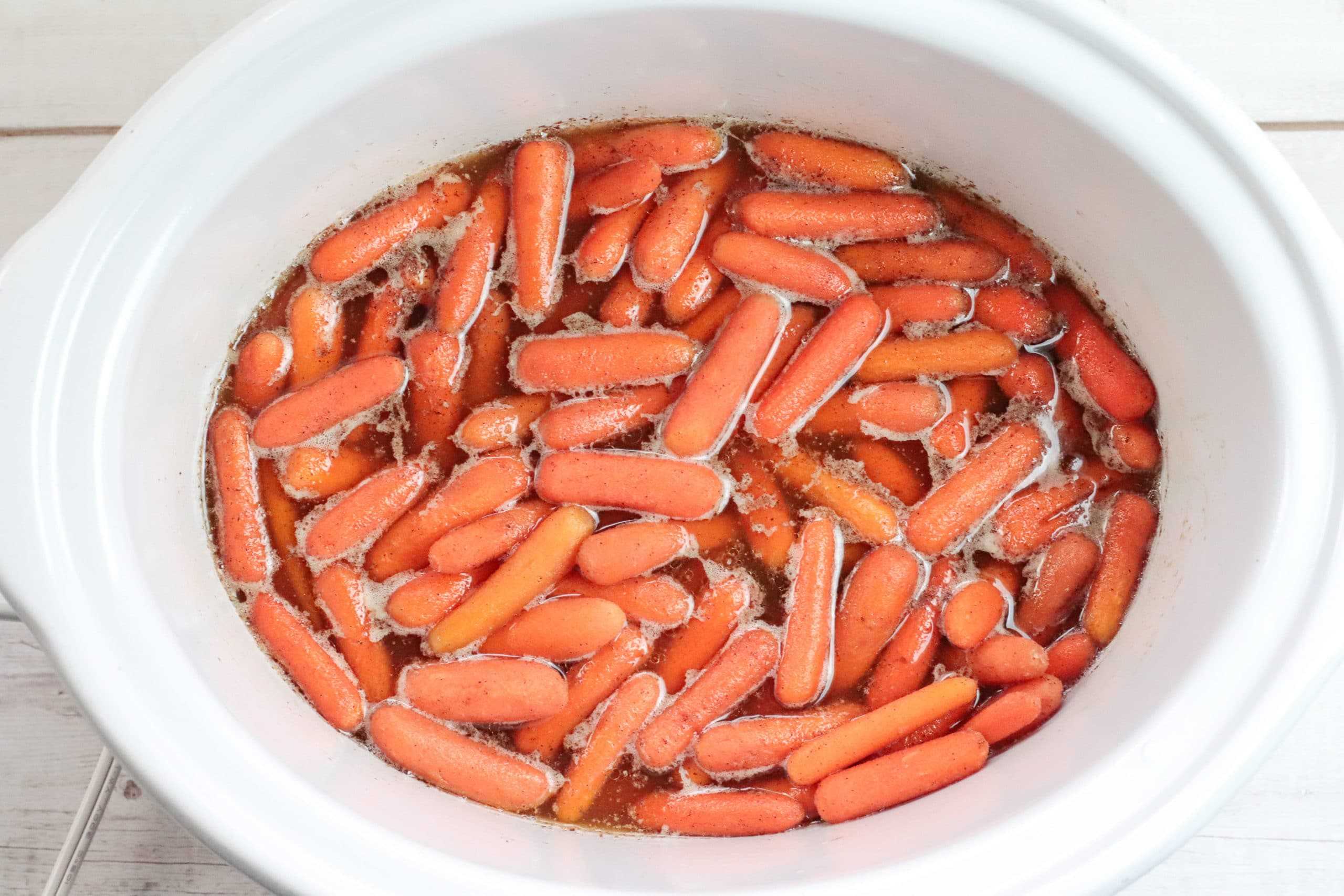 Cooked Slow Cooker Brown Sugar Carrots in crock pot