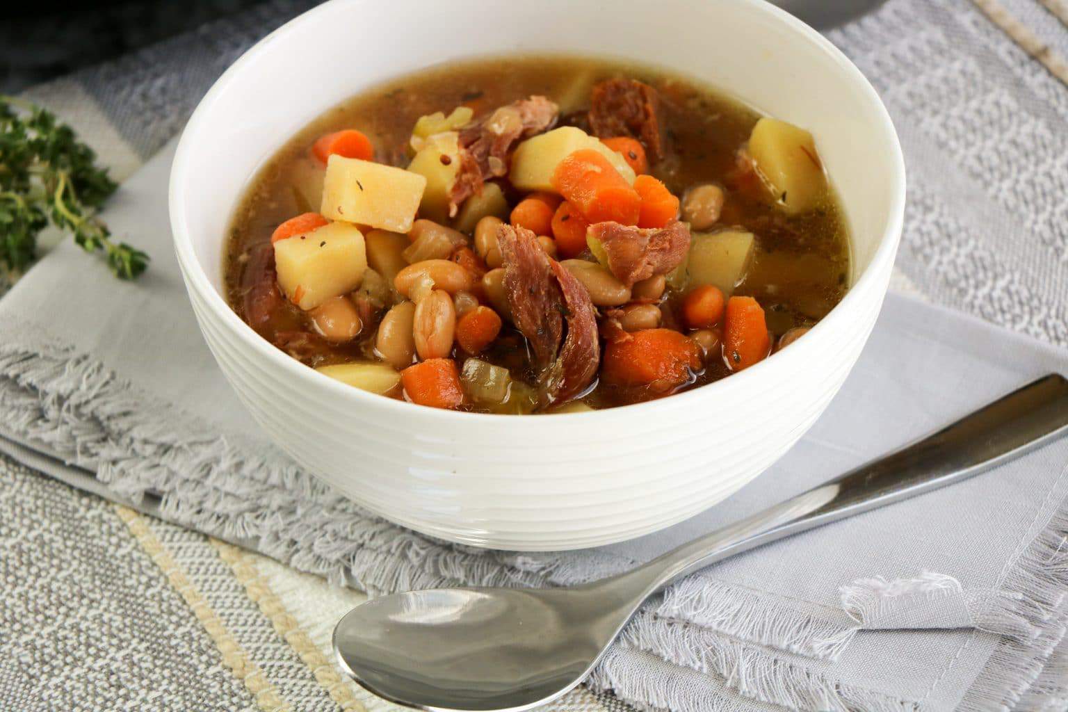 Slow Cooker Ham Bone Soup - Mama's On A Budget