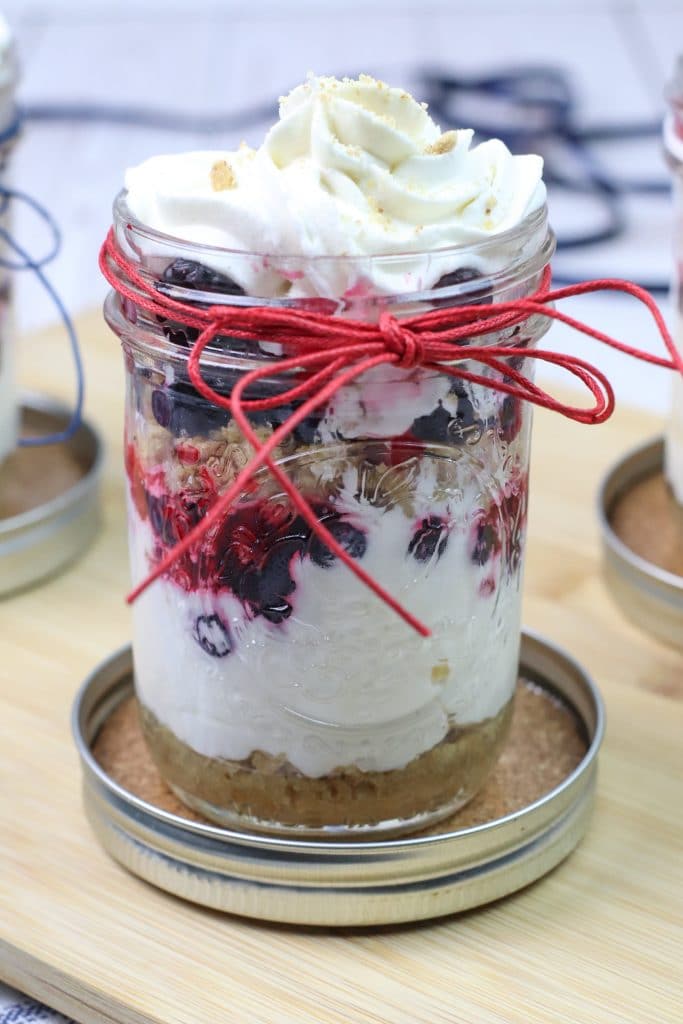 Mixed Berry Trifle in single mason jar