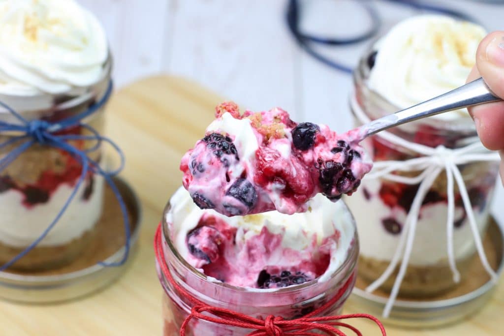 close up of mixed berry trifle
