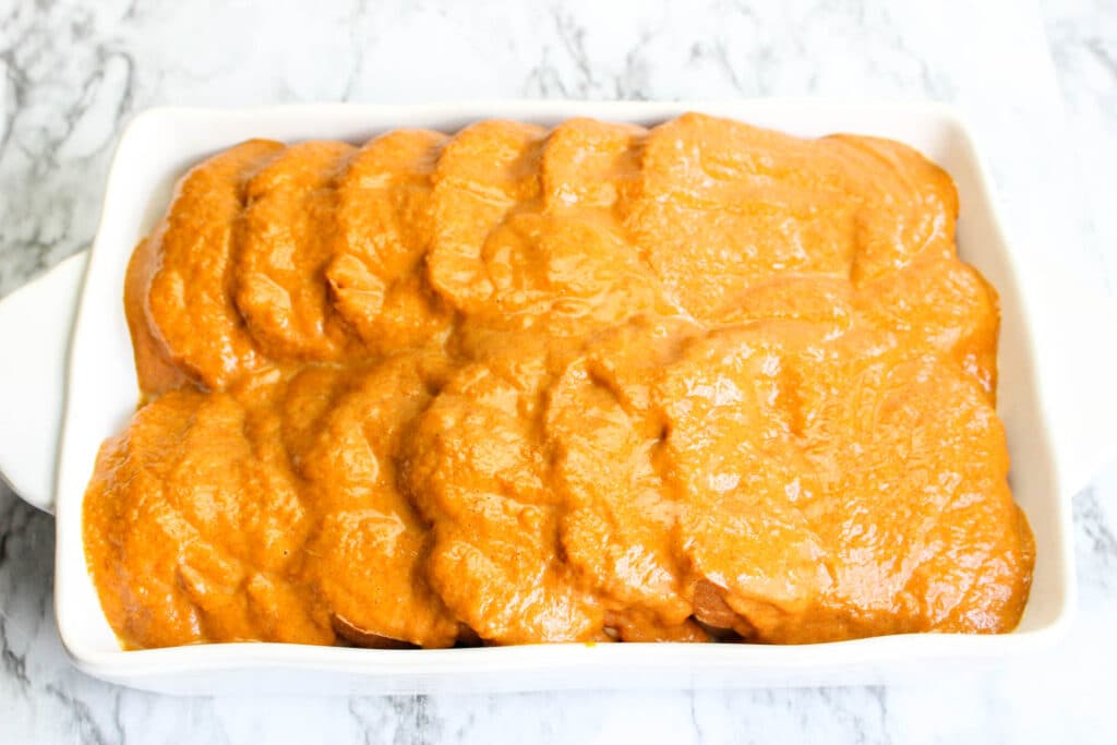 pumpkin french toast in baking pan