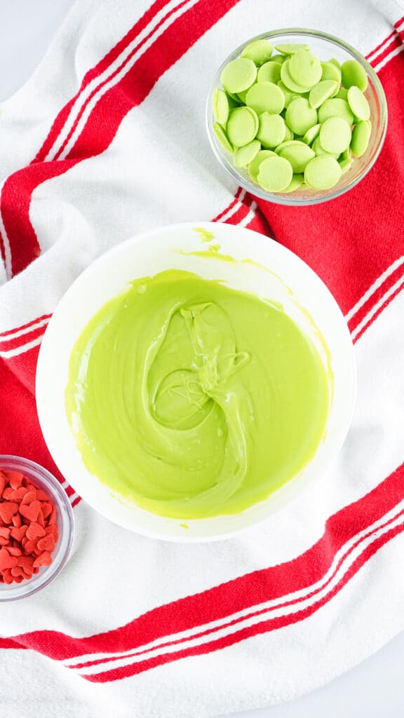 bowl of melted green candy melts