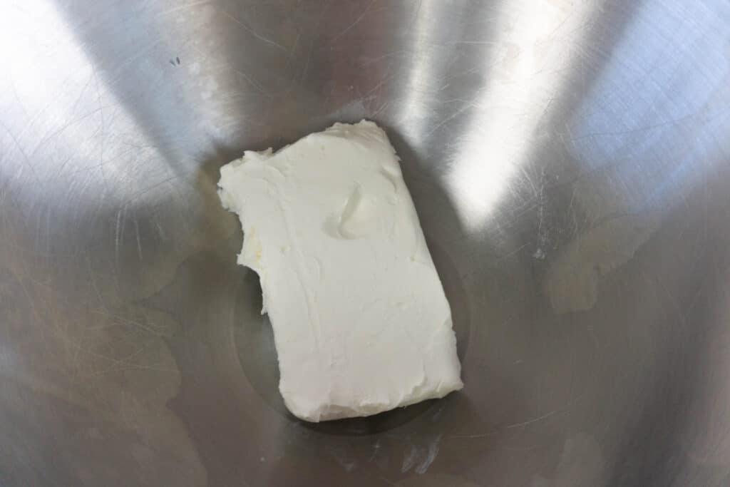 cream cheese in mixing bowl