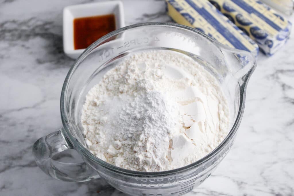 flour and salt in a glass mixing bowl