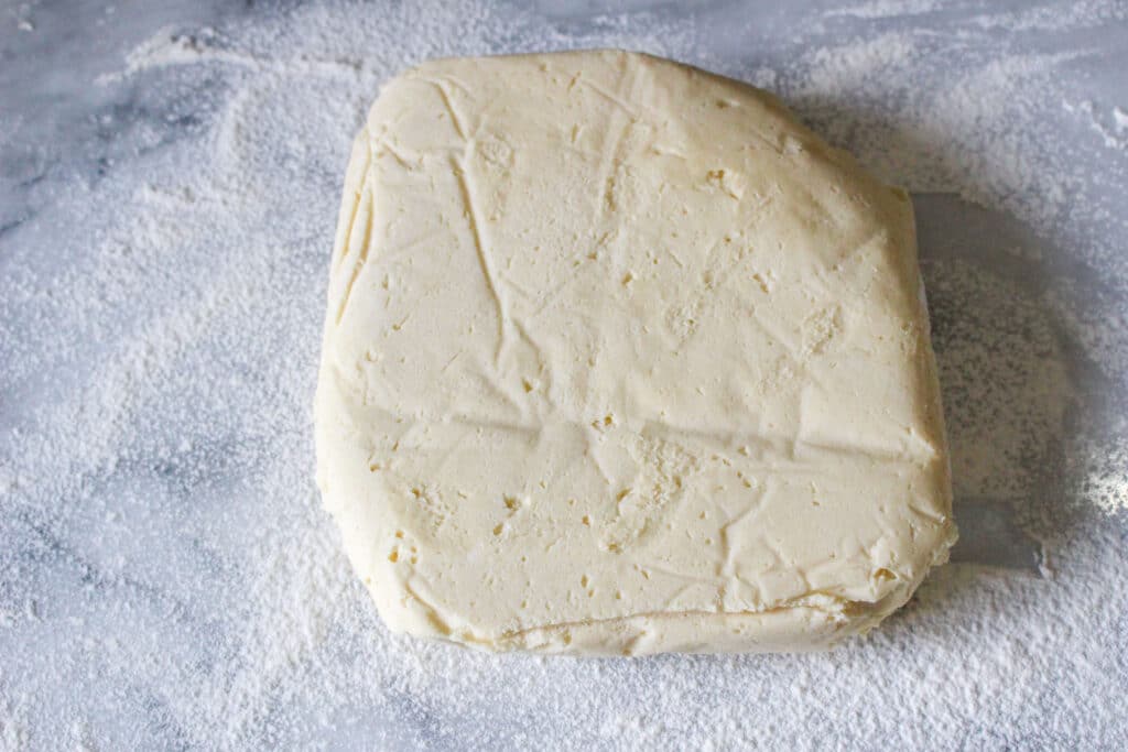 block of sugar cookie dough in rectangle shape