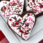 close up image of a heart shaped white chocolate brownie