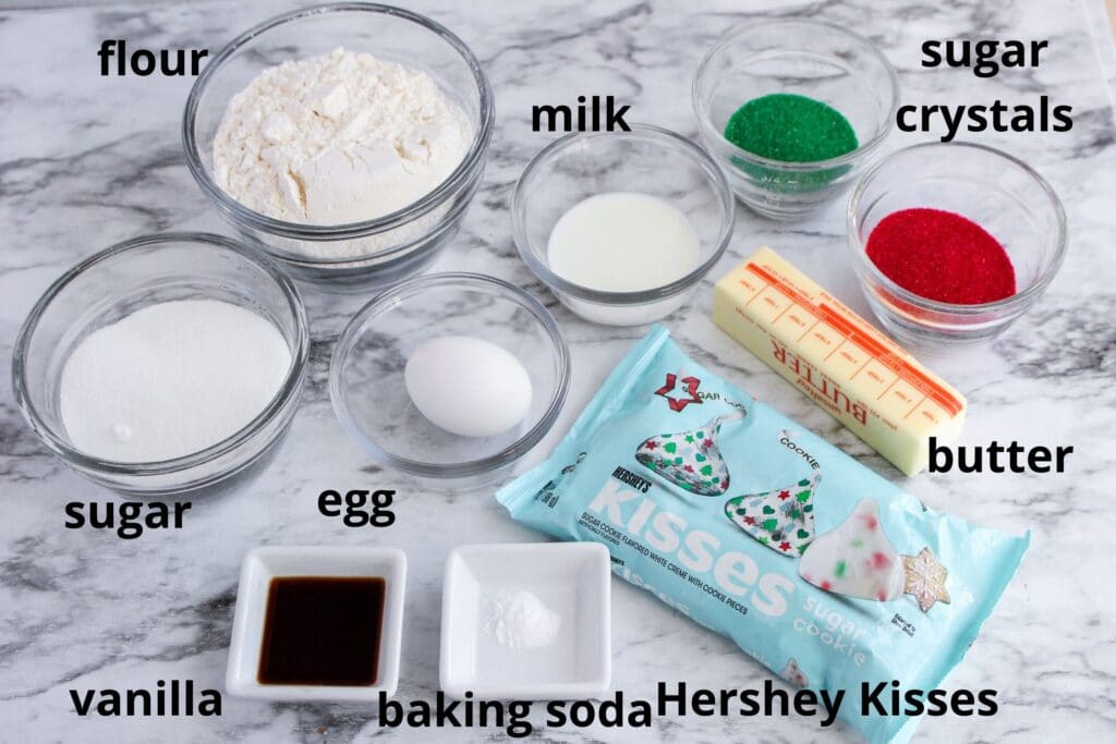 ingredients for hersey kiss sugar cookies ingredient image