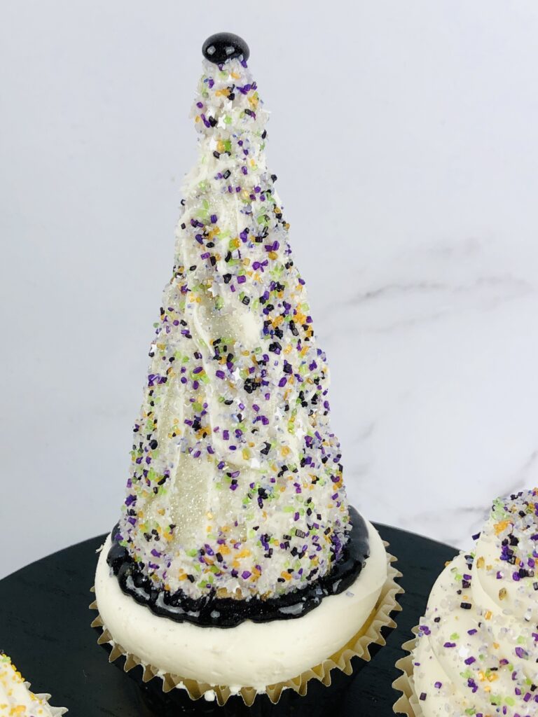 New Years Cupcake topped with a frosted ice cream cone