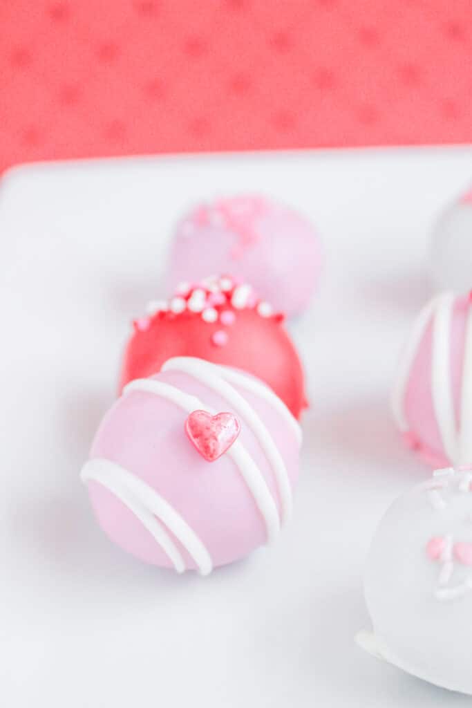 close up image of a valentine's day oreo truffles