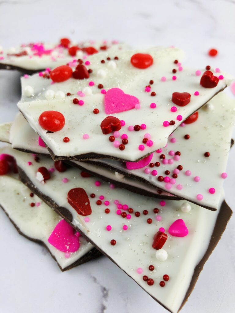 Valentine's Day Bark on a white marble counter