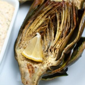 close up image of the inside of an air fried artichoke