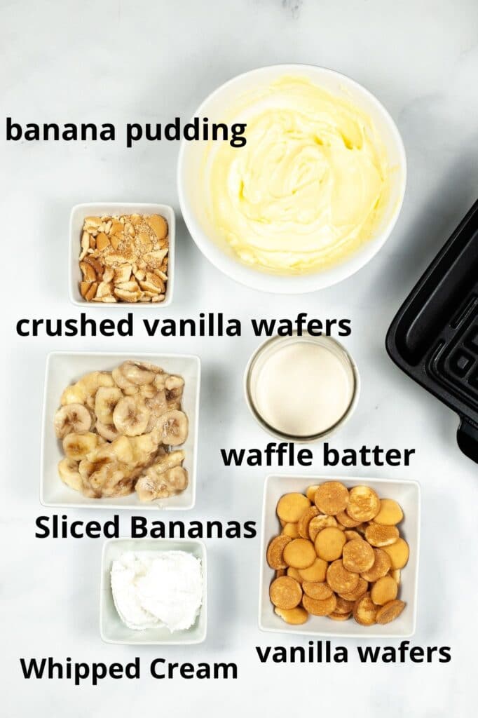 ingredients for Banana Pudding Tacos on a white background