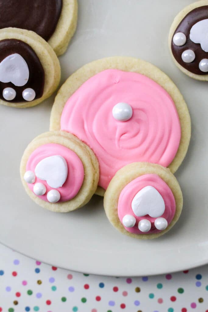 Pink Bunny Butt Sugar Cookie on a white plate