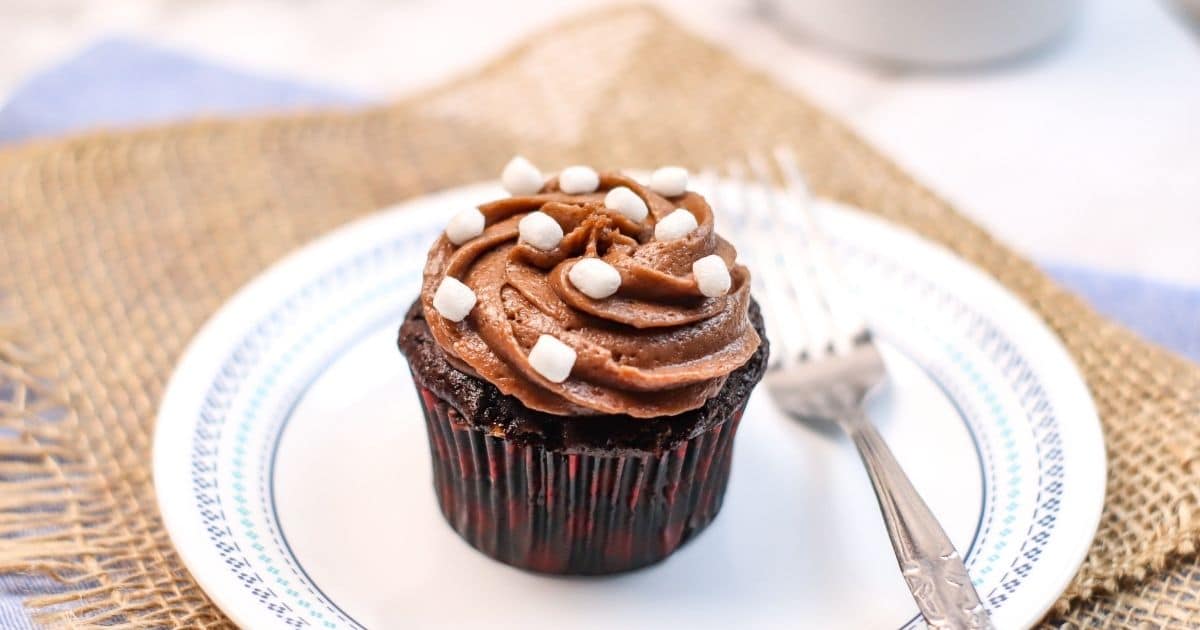 close up image of hot cocoa cupcakes sized for fb