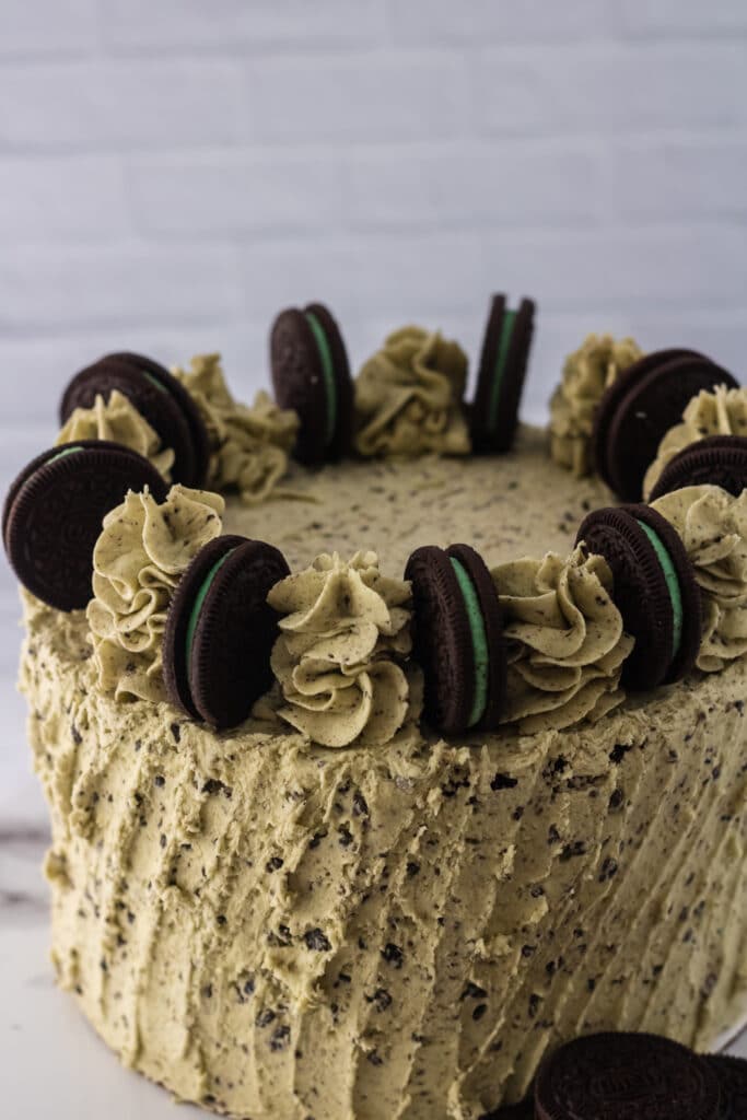 close up image of part of an Oreo Mint Cake