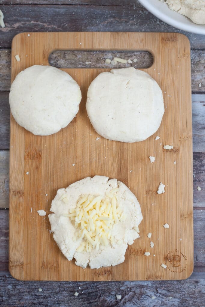 corn flour dough stuffed with shredded mozzarella cheese