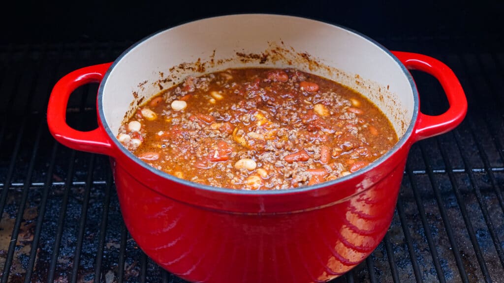 horizonal image of smoked chili in a Traeger