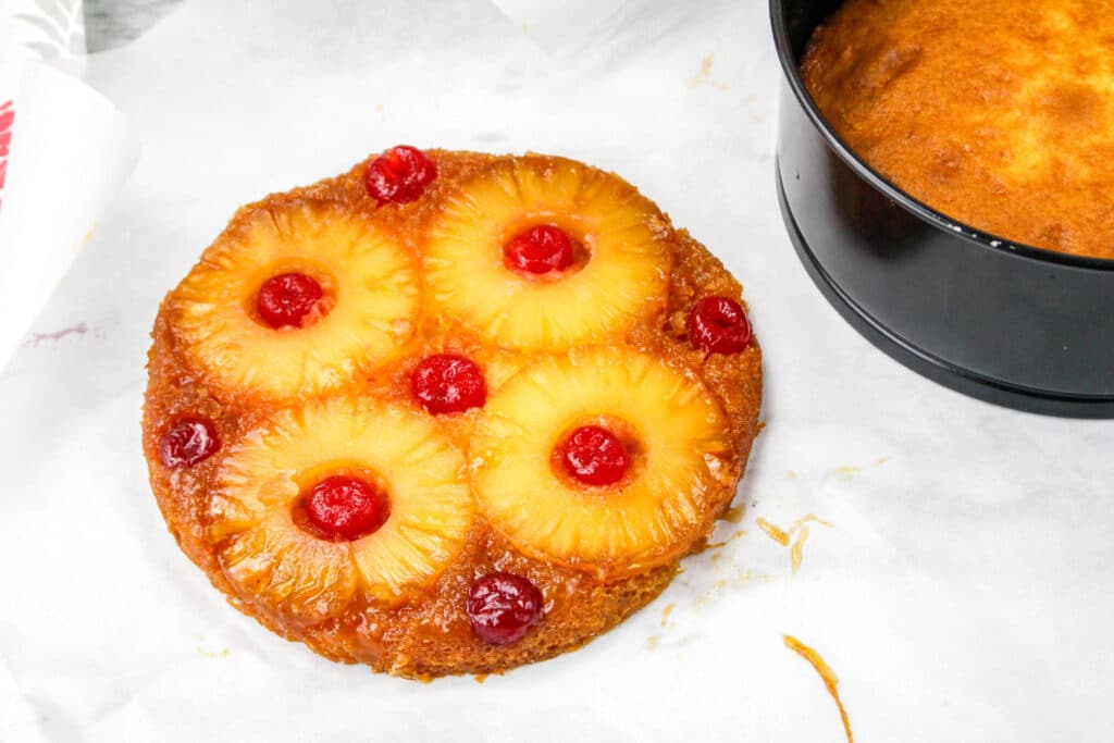 top of pineapple upside down cake cut off
