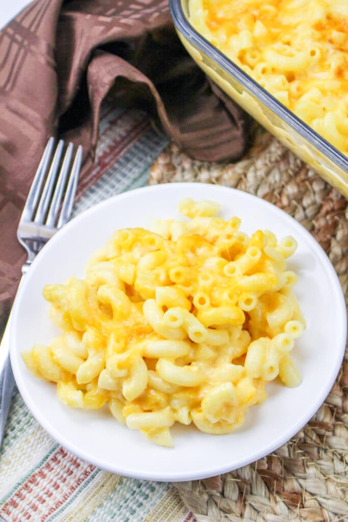 copycat chick fil a mac and cheese on a white plate