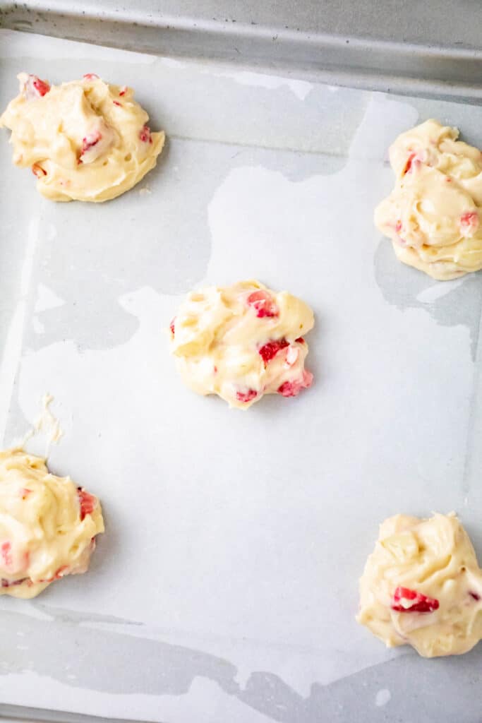 cookie dough on a parchment lined baking sheet