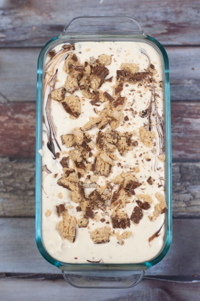 finished little debbie nutty ice cream in a glass loaf pan