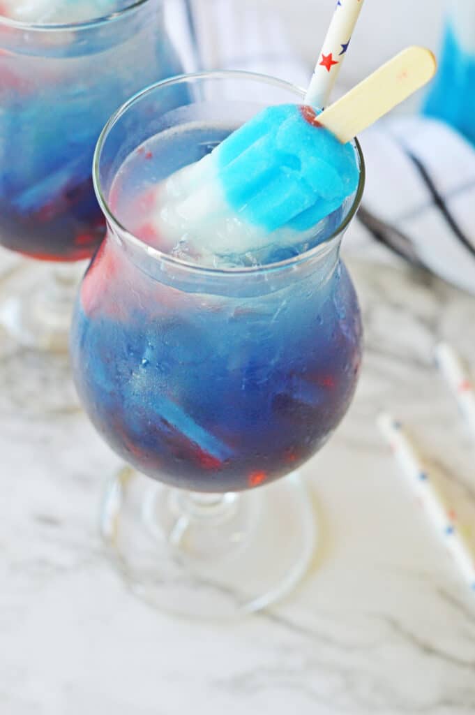 birds eye image of a bomb pop cocktail