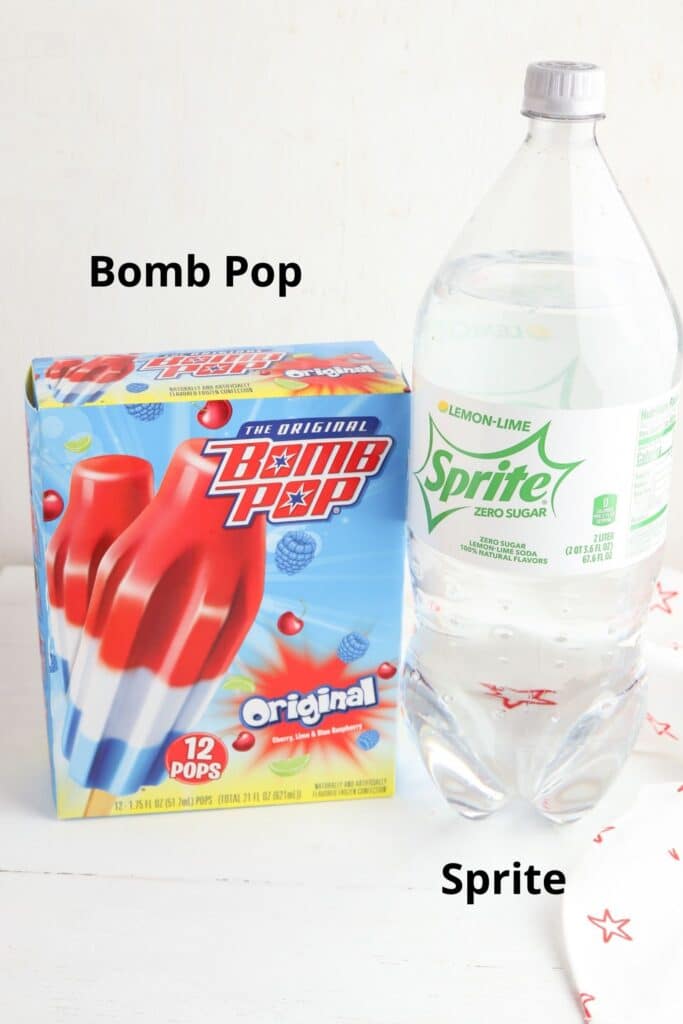 ingredients for bomb pops mocktails labelled with text