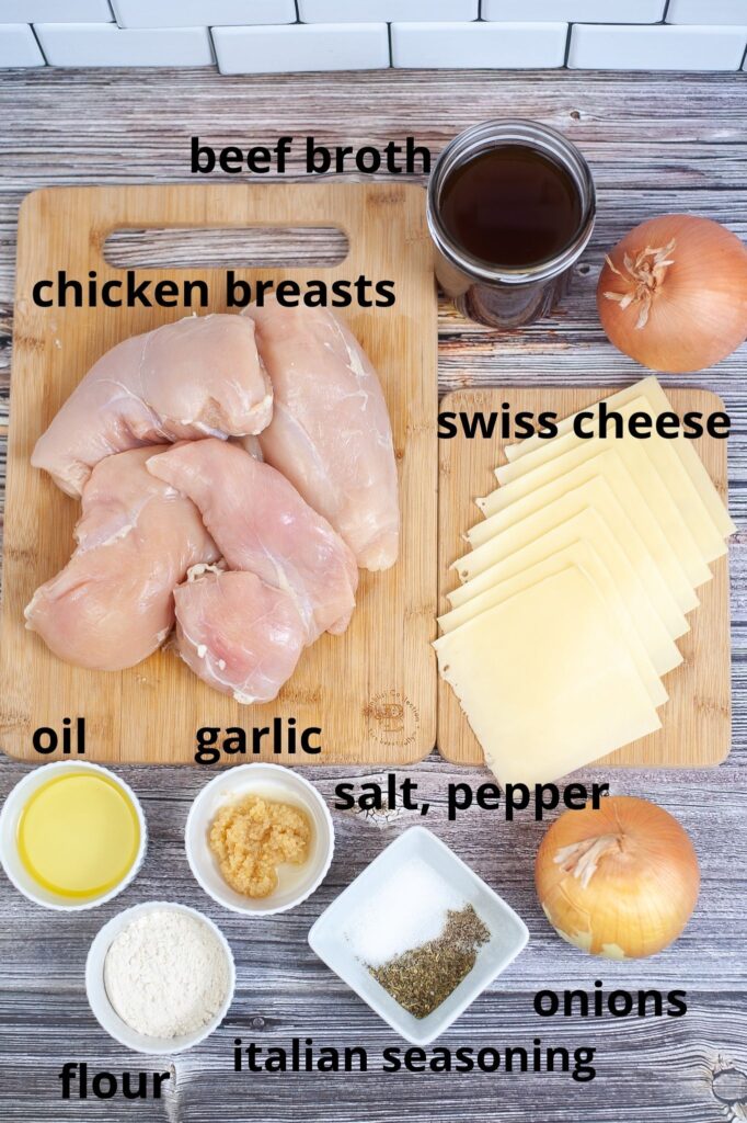 Instant Pot french onion chicken ingredients with text