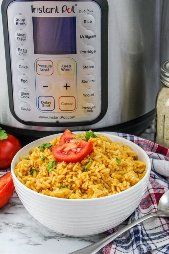 Instant Pot Mexican rice in a white bowl