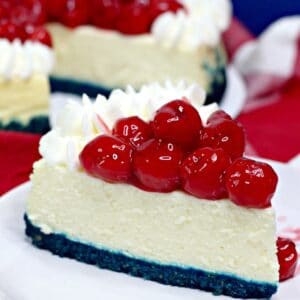 Pinterest image with text for Patriotic Cheessecake