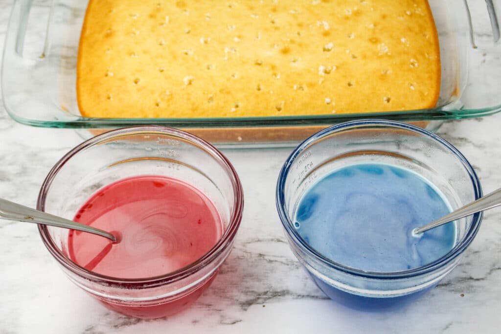 small bowls of red and blue jello